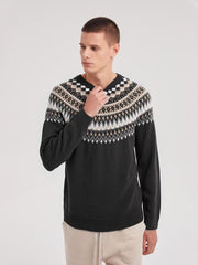 Relaxed Fit Casual Checkered Knit Christmas Sweater for Men
