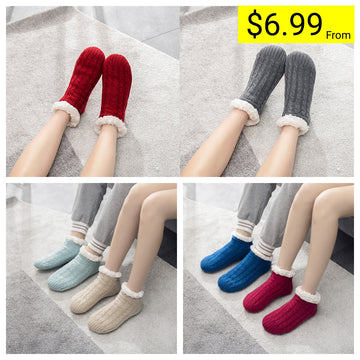 Winter Indoor Thick Knit Fur Lined Soft Casual sock Men's Stylish Warm Thermal Slippers Socks