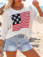 Cozy and Casual Knitted Sweater with American Flag Print