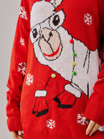Red Knit Christmas Sweater for Women with Cartoon Pattern