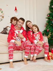 Deer Pattern Red Long Sleeve Long Pants Pajama Set with Cuffed Bottoms