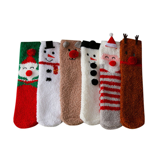 Christmas Gift Box Mid Calf Socks Thickened Warm Coral Fleece Socks New Year Socks