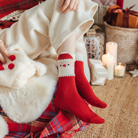New Women's Mid Calf Socks Christmas Cute Cartoon Embossed Couple Socks Japanese Socks