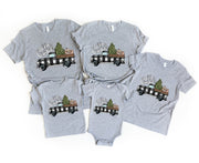 'Merry Chirstmas' White Letter Pattern and ' A Car Of Gift' Pattern Family Christmas Matching Pajamas Tops Cute Gray Short Sleeve T-shirts With Dog Bandana