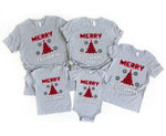 Red Christmas Tree Snowflake And 'Merry Christmas' Letter Print Patterned Gray Color Casual Short Sleeve T-shirts  Family Matching Pajamas Tops With Dog Bandana