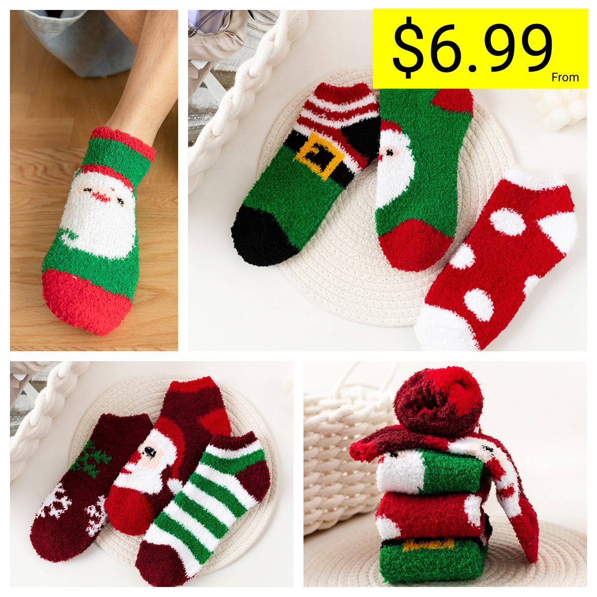 Christmas Coral Velvet Socks For Women Fall/Winter Floor Socks Cute Cartoon Warm Winter Sleeping Short Socks