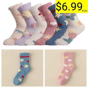 Kawaii Socks Coral Fleece Women's Winter Floor-Length Socks Cozy Cute and Bestselling for the Winter