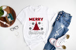 Red Christmas Tree Snowflake And 'Merry Christmas' Letter Print Patterned White Color Casual Short Sleeve T-shirts  Family Matching Pajamas Tops With Dog Bandana
