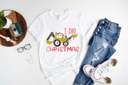 'I Dig Chirstmas'Letters And 'Excavator' Pattern Family Christmas Matching Pajamas Tops Cute White Short Sleeve T-shirts With Dog Bandana