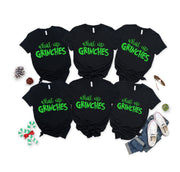 'What Up Grinches' Green Letter Pattern Family Christmas Matching Pajamas Tops Cute Black Short Sleeve T-shirt With Dog Bandana