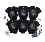 Christmas Lights Circle Patterned and 'My Favourite Color Is Chirstmas Lights' Letter Print Patterned Black Color Casual Short Sleeve T-shirts  Family Matching Pajamas Tops With Dog Bandana
