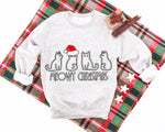 4 Cats 'Meowy Chirstmas' Pattern Family Christmas Matching Pajamas Tops Cute Light-gray Long Sleeve Sweatshirts With Dog Bandana