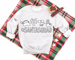 'SANTASQUAD'  Letter Print Patterned Light-gray Color Casual Long Sleeve Sweatshirts  Family Matching Pajamas Tops With Dog Bandana