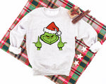 'The Grinch.' Pattern Family Christmas Matching Pajamas Tops Cute Light-gray Long Sleeve Sweatshirts With Dog Bandana
