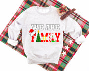 'We Are Family' Colorful Letter Pattern Family Christmas Matching Pajamas Tops Cute Light-gray Long Sleeve Sweatshirt With Dog Bandana