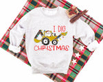 'I Dig Chirstmas'Letters And 'Excavator' Pattern Family Christmas Matching Pajamas Tops Cute Light-gray Long Sleeve Sweatshirts With Dog Bandana