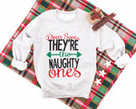 'Dear Santa They're The Naughty Ones' Letter Pattern Family Christmas Matching Pajamas Tops Cute Light-gray Long Sleeve Sweatshirt With Dog Bandana