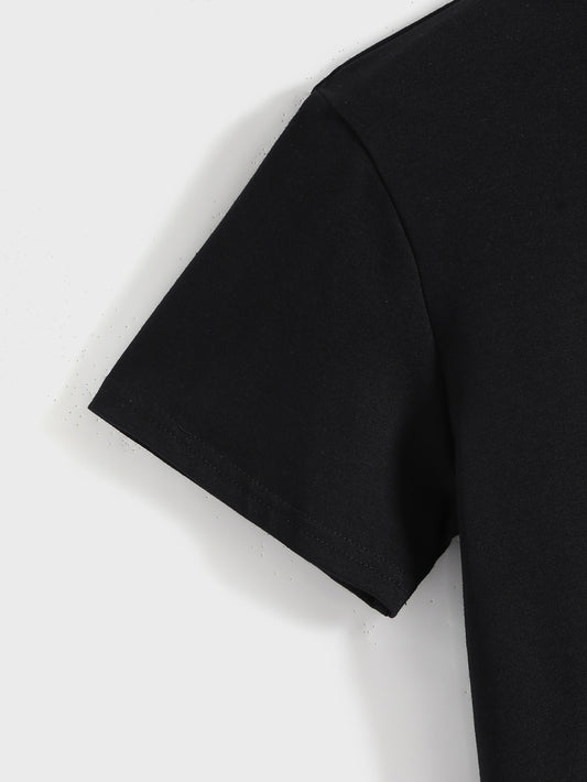 "BELIEVE" Letter Pattern Family Christmas Matching Pajamas Tops Cute Black Short Sleeve T-shirt With Dog Bandana