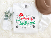 Christmas Hat Patterned and 'Merry Christmas' Letter Print Patterned White Color Casual Long Sleeve Sweatshirts  Family Matching Pajamas Tops With Dog Bandana