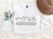 'SANTASQUAD'  Letter Print Patterned White Color Casual Long Sleeve Sweatshirts  Family Matching Pajamas Tops With Dog Bandana