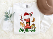 Christmas Elements Patterned and '1st Christmas' Letter Print Patterned White Color Casual Long Sleeve Sweatshirts  Family Matching Pajamas Tops With Dog Bandana