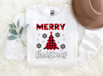 Red Christmas Tree Snowflake And 'Merry Christmas' Letter Print Patterned White Color Casual Long Sleeve Sweatshirts  Family Matching Pajamas Tops With Dog Bandana