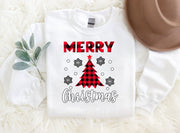 Red Christmas Tree Snowflake And 'Merry Christmas' Letter Print Patterned White Color Casual Long Sleeve Sweatshirts  Family Matching Pajamas Tops With Dog Bandana