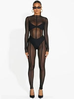 See Through Long Sleeve Bodycon Black Jumpsuit Overalls