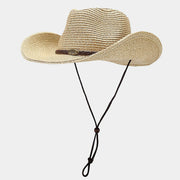 Unisex Outdoor Adjustable Wide Brim Visor Hat Western Cowboy Straw Hat