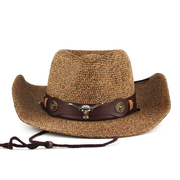 Mixed Color Western Cowboy Straw Hat Outdoor Sun Hat with Strap
