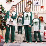 Merry Christmas Green Tree Printed Top Plaid Pants Pajama Set