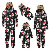 Santa Claus and Snowman Patterned Christmas Pajama Set with Long Sleeves and Ribbed Cuffs