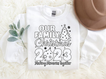 'Our Family Chirstmas 2023 Making Memories Together' Letter Print Casual Long Sleeve Sweatshirts White Solid Color Family Matching Pajamas Tops With Dog Bandana