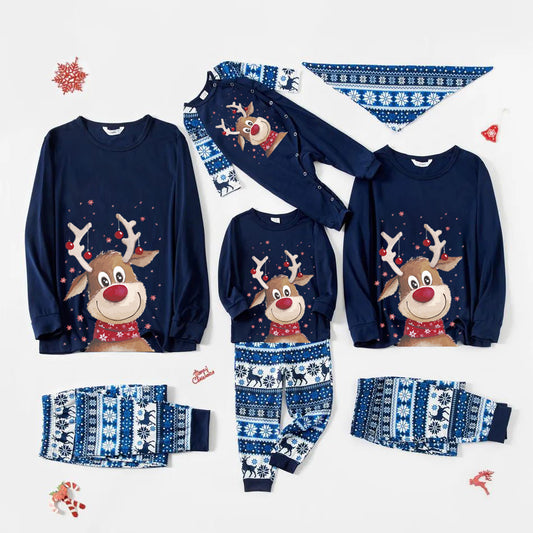 2022 Merry Christmas Family Matching Sleepwear Pajamas Christmas Tree Print Blue Pajamas Set