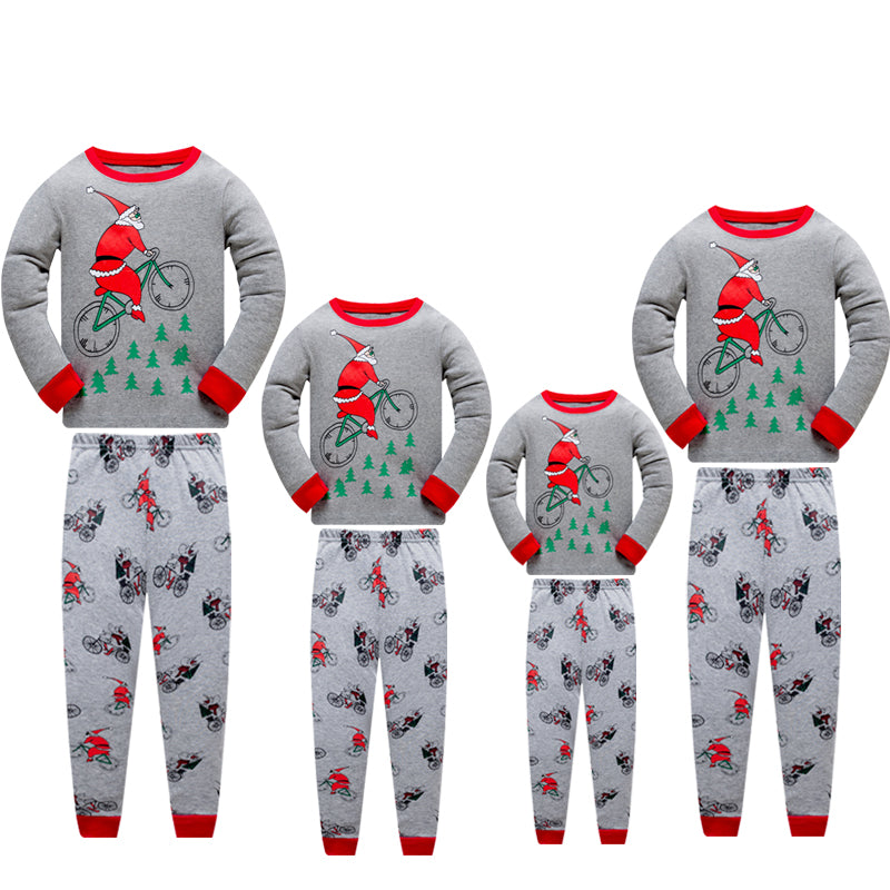 Santa Claus Print Christmas Family Grey Pajamas Set