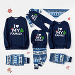 2022 Merry Christmas Family Matching Sleepwear Pajamas Christmas Tree Print Blue Pajamas Set