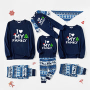 Christmas Family Matching Pajamas Sets Christmas Tent and Letter Print Top and Blue Cartoon Print Pants