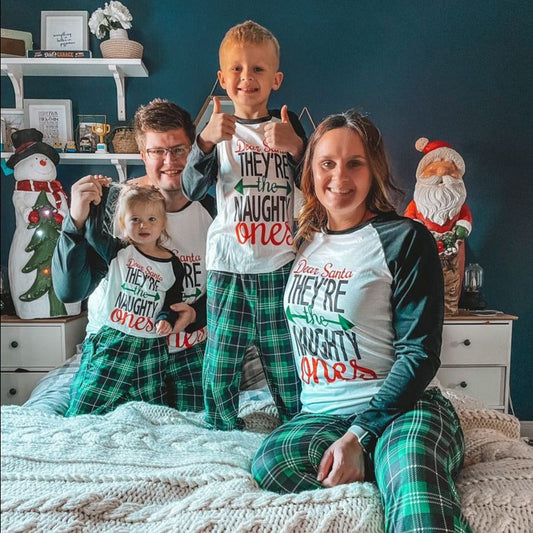Christmas Letter Print Top and Plaid Pants Family Matching Pajamas Sets