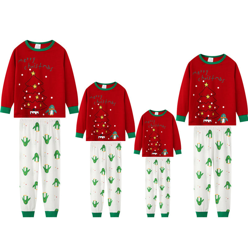 Cute Christmas Tree Print Christmas Family Pajamas Set