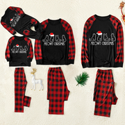 Christmas Cartoon cat Patterned "Meowy Christmas" Contrast top and Black & Red Plaid Pants Family Matching Pajamas Set