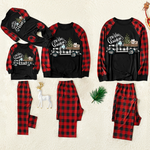 Christmas Tree & Truck Patterned "Merry Christmas" Letter Print Contrast top and Black & Red Plaid Pants Family Matching Pajamas Set