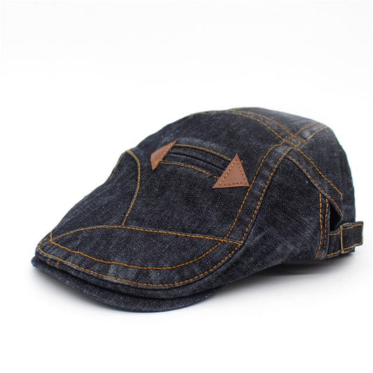 Unisex Flat Cap Stitchy Beret Washed Denim Jean Hat