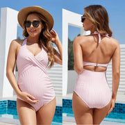 Maternity Striped Swimsuit Backless Bodysuit Plus Size