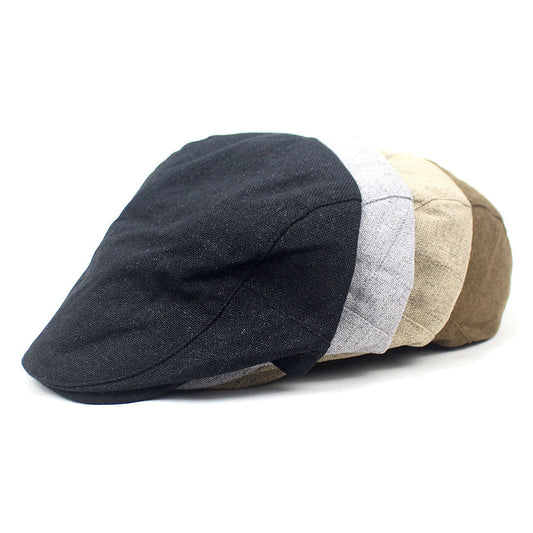 Men Winter Vintage Cotton Linen Solid Breathable Flat Cap