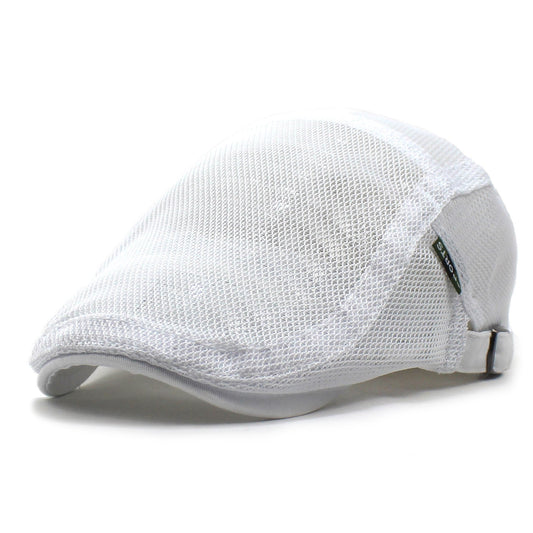 Men Solid Mesh Breathable Sun Hat Adjustable Cabbie Flat Cap