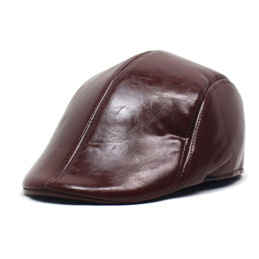 Vintage Men Leather Beret Hats Gatsby Flat Cap