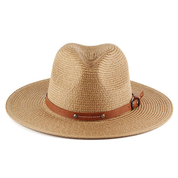 Women Panama Jazz Top Hat Sun Protection Straw Hat with Belt Band