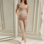 Women's Maternity 2 Piece Outfit Set Shorts for Pregnancy Yoga Wear Sets