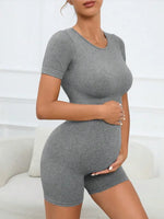 2 Piece Maternity Seamless Short Sleeve Crop Top Legging Sets Workout Casual