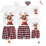 Christmas Deer T-shirt and Red Plaids Short Pants Christmas Family Matching Sleepwear Pajamas Sets